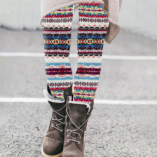 Vintage  Fair Isle Knitted Art Comfy Leggings elevenforest