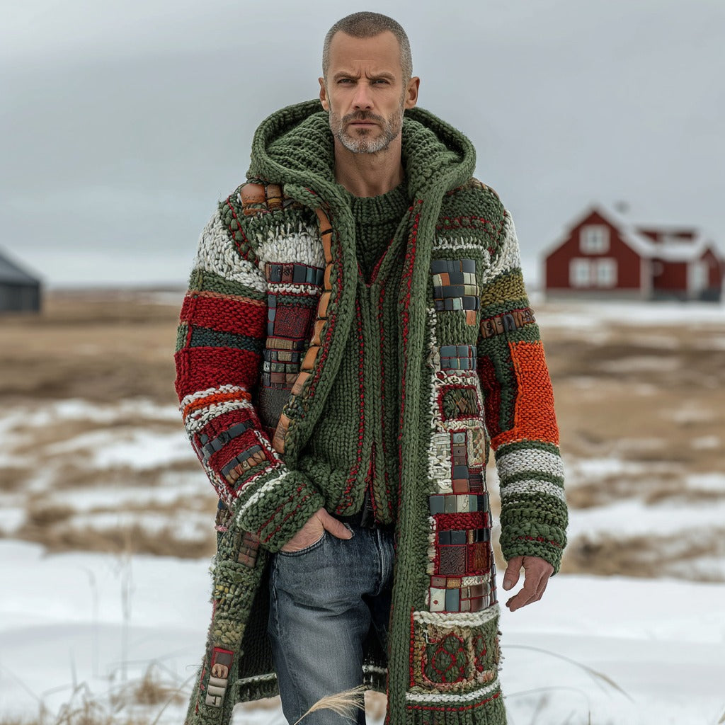 Men's Tribal Geometric Patchwork Knitted Warm Long Cardigan artswardrobe