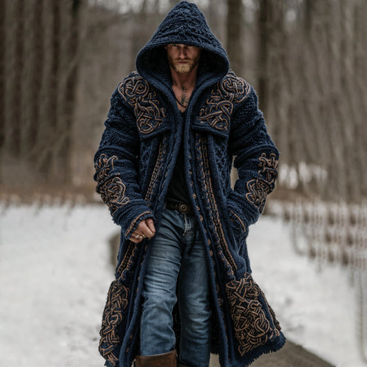 Men's Vintage Viking Celtic Knot Art Pocket Long Cardigan Sweater artswardrobe