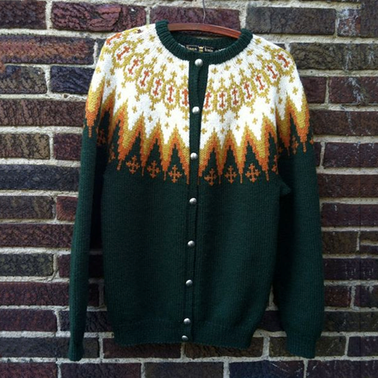 Vintage Icelandic Knit Jacquard Saskia Warmth Cardigan（Unisex） elevenforest