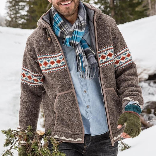 Mens Vintage Fair Isle Knitted Hooded Cardigan elevenforest