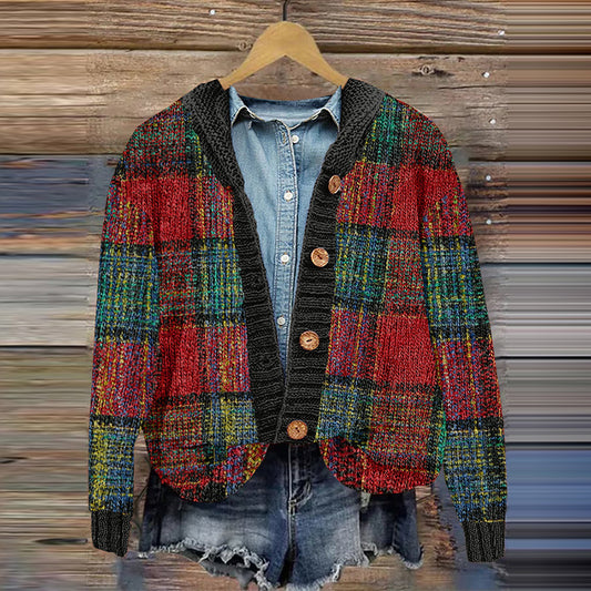 Vintage Check Graphic Warm Cardigan Sweater elevenforest