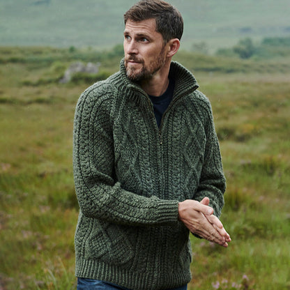 Men's Vintage Hand Knit Zipper Cardigan artswardrobe