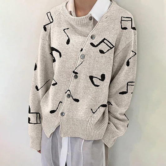 Musical Jacquard Diagonal Button Irregular Sweater Cardigan elevenforest