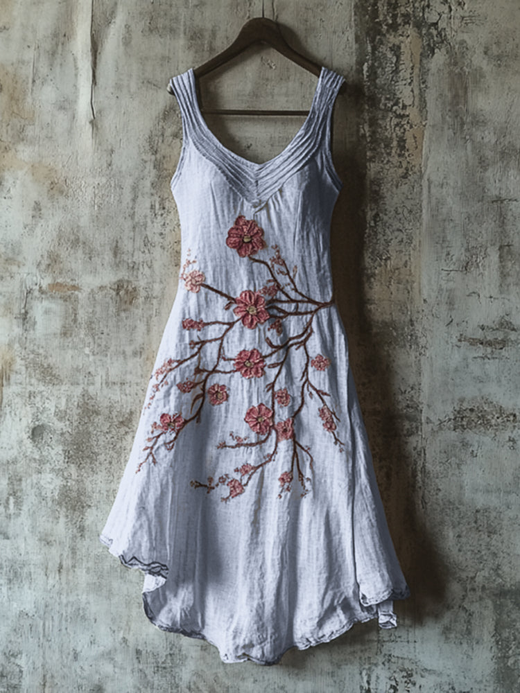 Comstylish Vintage Celtic Knot With Cherry Blossoms Pattern Linen Tank Dress