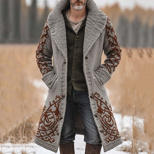 Men's Celtic Knot Mid-length Pocket Hooded Cardigan Sweater elevenforest
