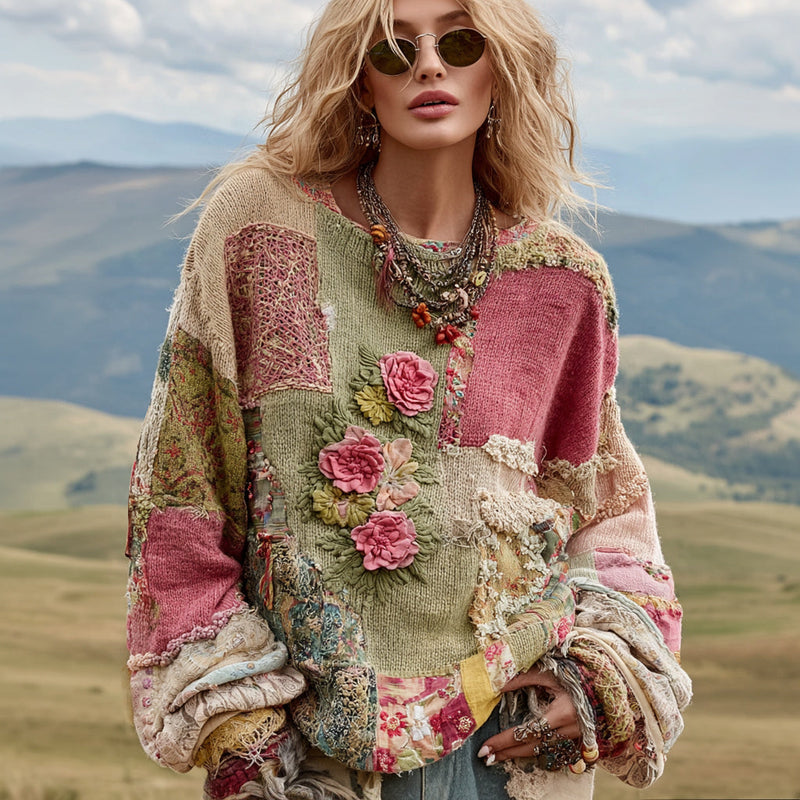 Jersey de algodón con colorblock de estampado floral mixto