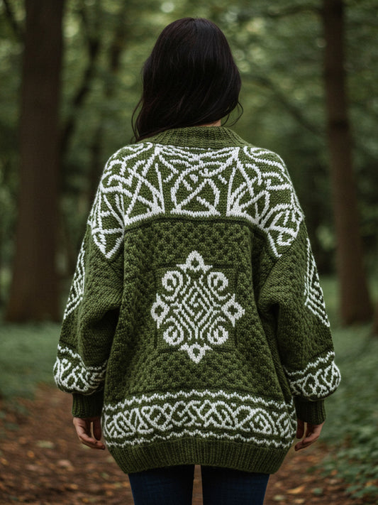 Women's Celtic Knot Gradient Color Cozy Knit Hooded Cardigan elevenforest