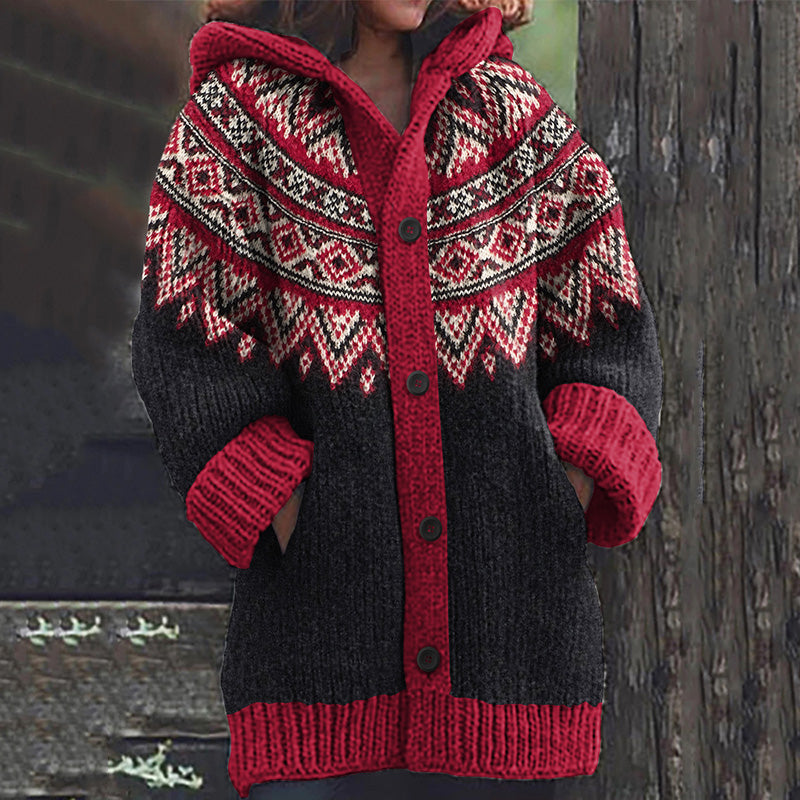 Women's Fairman Pattern Contrast Sweater Cardigan elevenforest