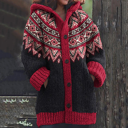 Women's Fairman Pattern Contrast Sweater Cardigan elevenforest