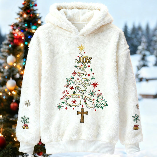 Comstylish Fun Christmas Tree Pattern Women's Flannel Hoodie