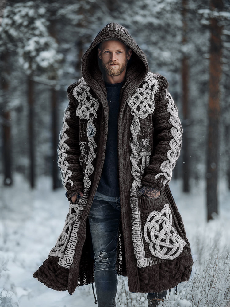 Men's Viking Intricate Celtic Knot Colorblock Pocket Mid-length Cardigan Sweater artswardrobe