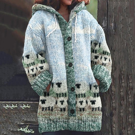 Fairman Island Flock Print Hooded Sweater Cardigan elevenforest