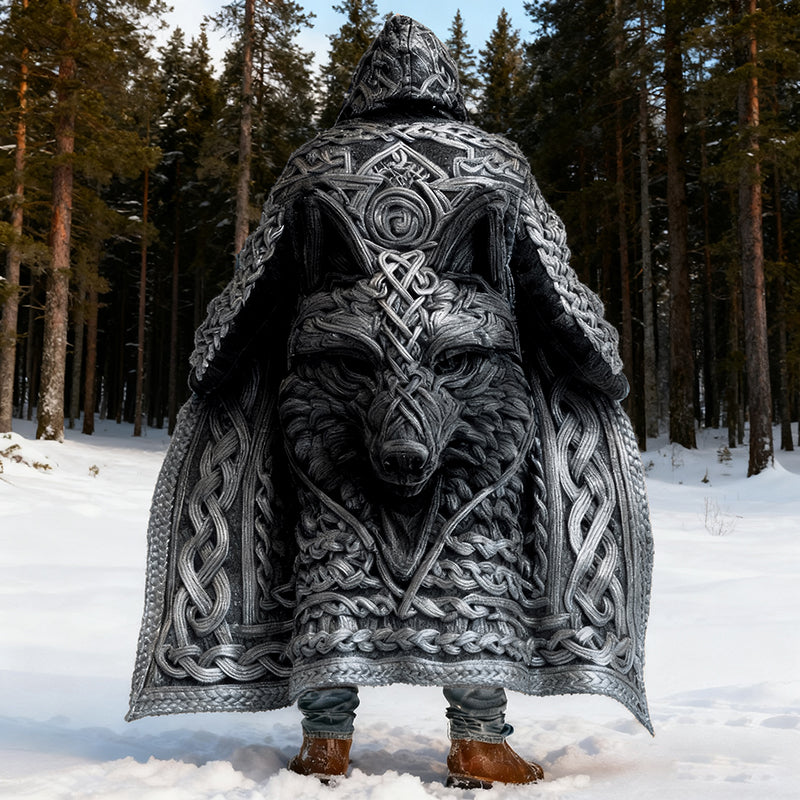 Men's Viking Wolf Celtic Knot Art Pocket Mid-length Cardigan Sweater artswardrobe