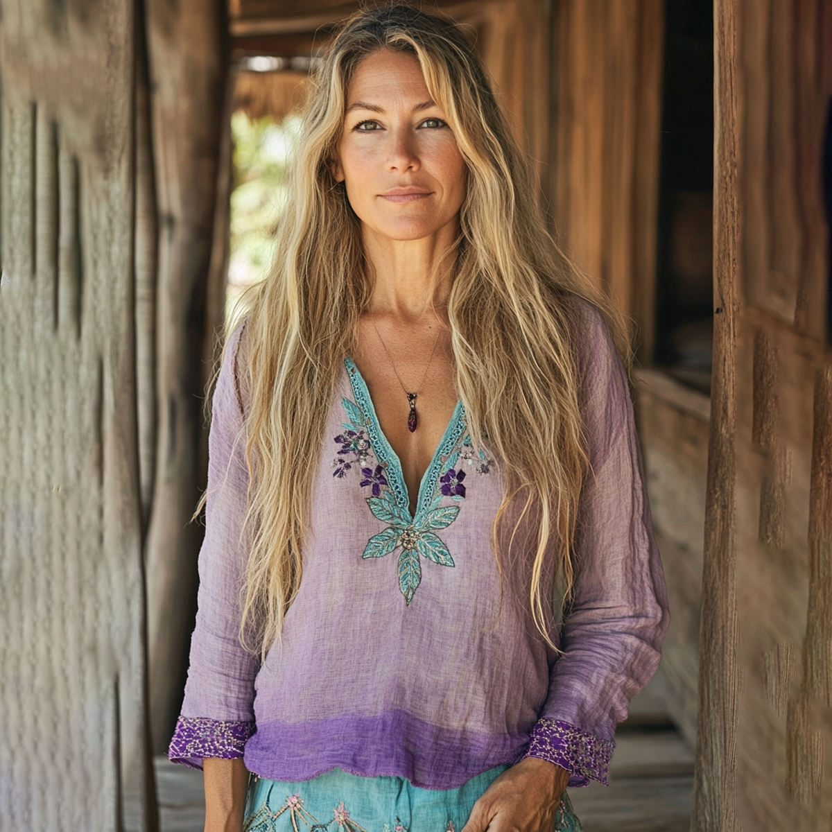 Boho Floral Tribal Embroidery Print Cotton And Linen Blend Loose Blouse artswardrobe