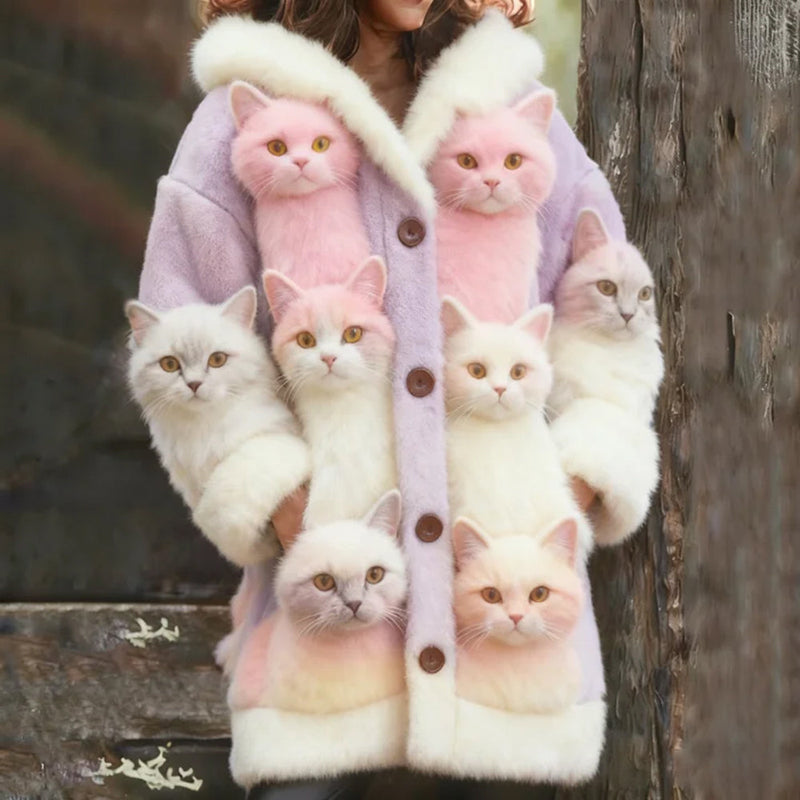 Cárdigan de lana con estampado de muchos gatos