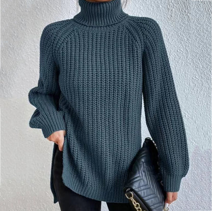 Retro Mid Length Raglan Sleeves High Lapel Split Sweater elevenforest