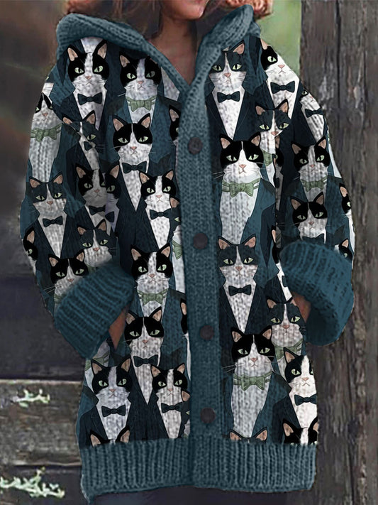 Colorful Cat Pattern Women's Cardigan elevenforest