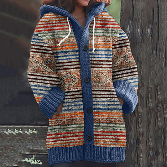 Vintage Striped Print Women's Cardigan Sweater elevenforest