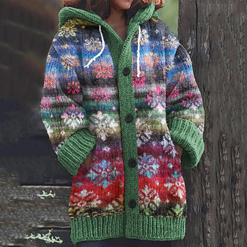 Cárdigan con capucha de algodón, degradado arcoíris y diseño floral ombré
