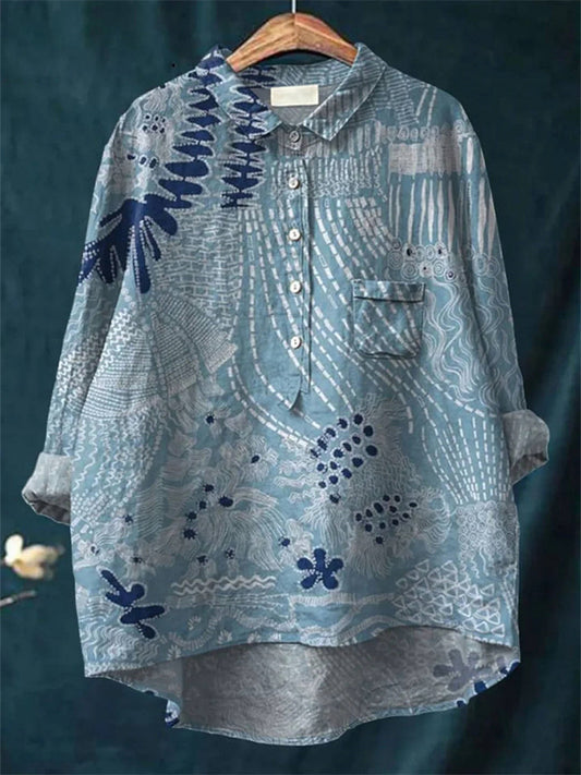 Comstylish Japanese Vintage Floral Women's Loose Linen Shirt