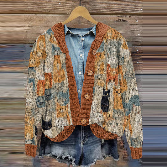 Women's Colorful Cute Cat Graphics Comfortable Cardigan Sweater elevenforest
