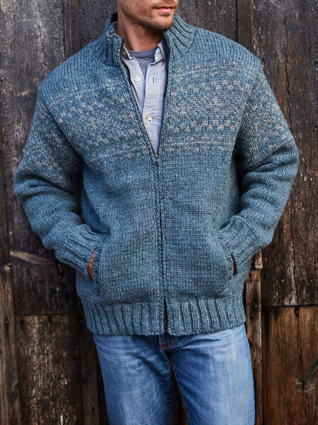 Mens Vintage Fair Isle Knitted Cardigan Sweater elevenforest