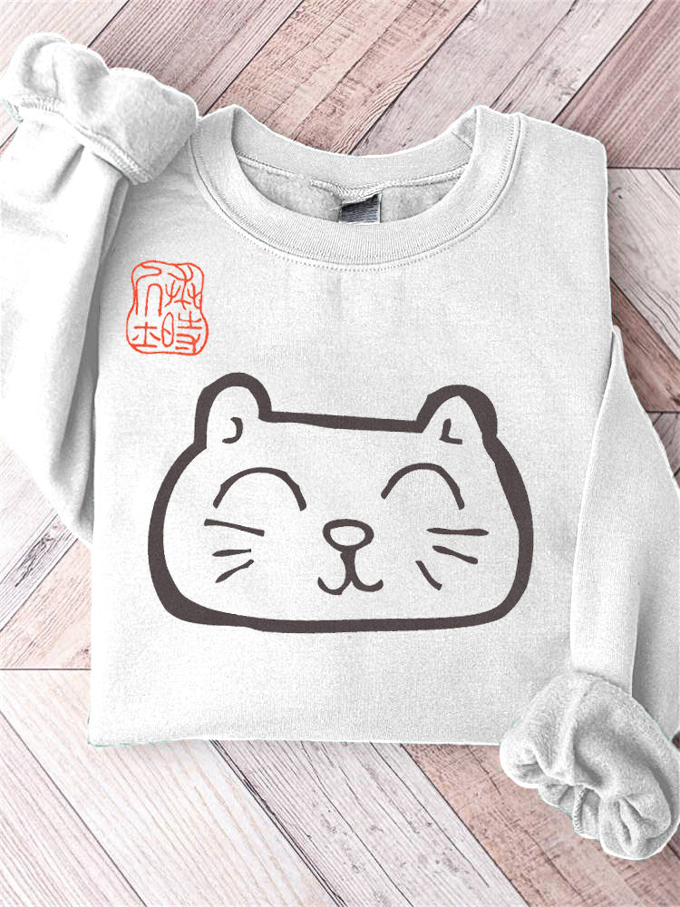 Japanese Art Cat Print Vintage Sweatshirt elevenforest