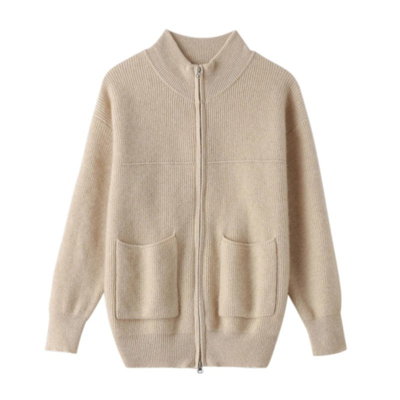 CM | Chaqueta de punto con cuello alto y cremallera