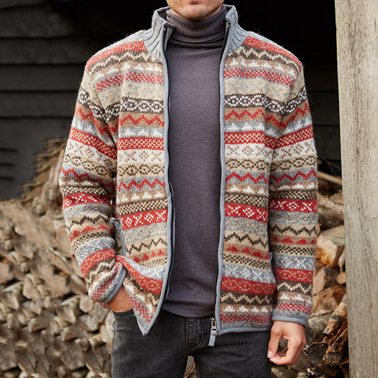 Mens Vintage Fair Isle Knitted Cardigan Sweater elevenforest
