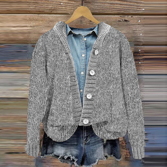 Vintage Solid Button Hooded Knitted Cardigan elevenforest