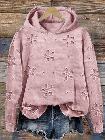 Comstylish Floral Hollow Embroidered Lace Cozy Hoodie