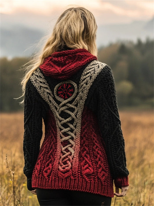 Viking Vegvisir Embroidered Celtic Gradient Hooded Cardigan elevenforest