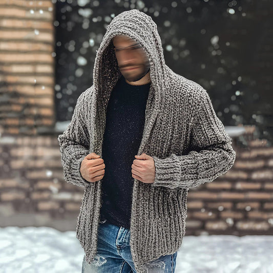 Men's Solid Color Pocket Hooded Knit Sweater Cardigan elevenforest