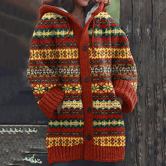 Vintage Geometric Jacquard Pattern Contrast Cardigan Sweater elevenforest