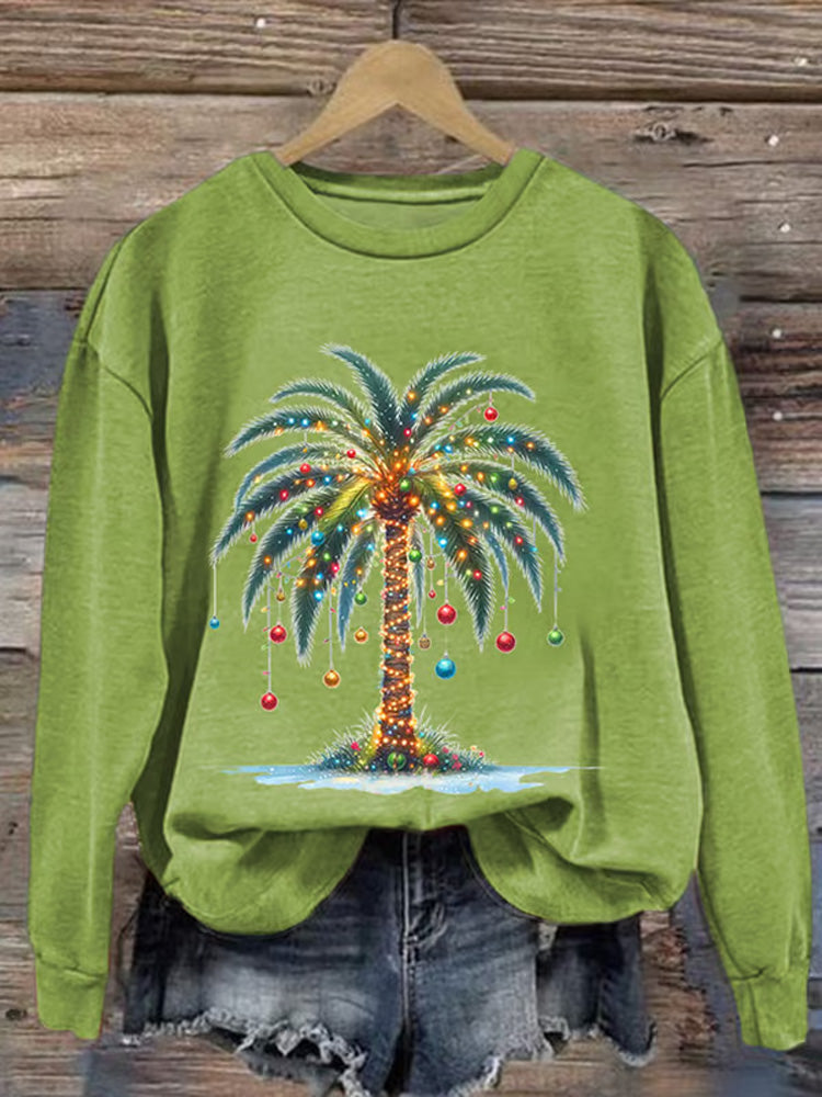 Comstylish Women's Christmas Palm Tree Print Casual Sweatshirt