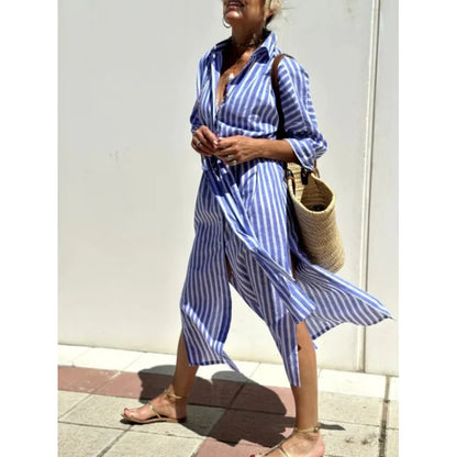 KL | Vestido camisero clásico a rayas