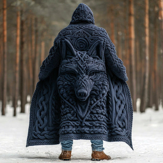 Men's Viking Wolf Celtic Knot Art Pocket Mid-length Cardigan Sweater artswardrobe
