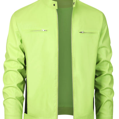 CM | Elegante chaqueta de piel de PU con bloques de color y diseño de cremallera múltiple