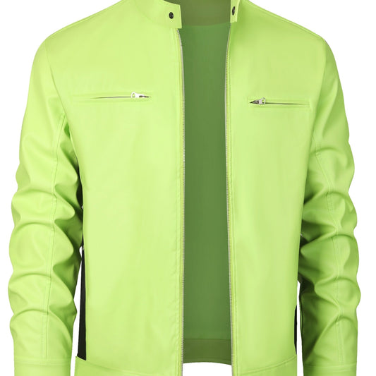 CM | Elegante chaqueta de piel de PU con bloques de color y diseño de cremallera múltiple