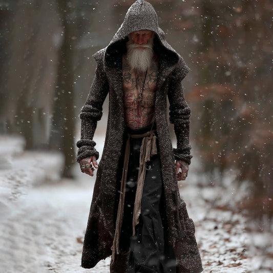 Men's Vintage Viking Art Cozy Long Cardigan Sweater artswardrobe