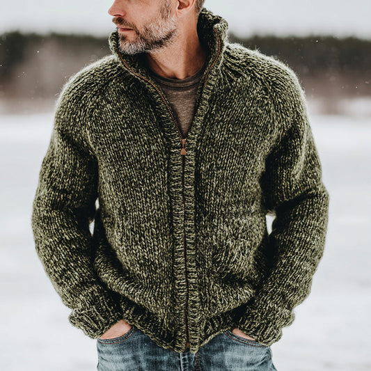 Men's Fair Isle Knit Casual Solid Zip-up Cardigan elevenforest