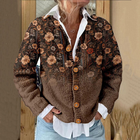 Retro Flower Print Buttoned Sweater Cardigan elevenforest