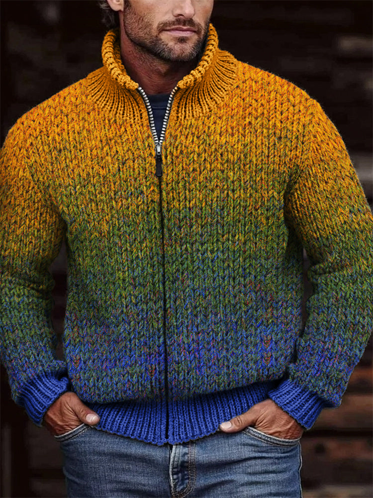 Men's Gradiant Art Crochet Cozy Full Zip Cardigan elevenforest