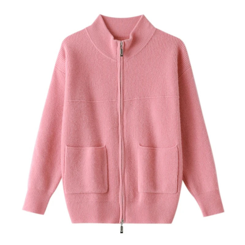 CM | Chaqueta de punto con cuello alto y cremallera