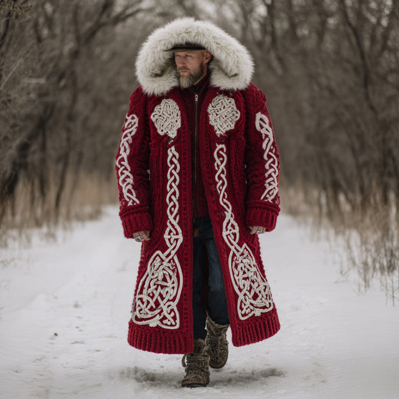 Men's Christmas Santa Celtic Art Mid-length Chunky Knit Cardigan Sweater artswardrobe