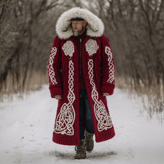 Men's Christmas Santa Celtic Art Mid-length Chunky Knit Cardigan Sweater artswardrobe