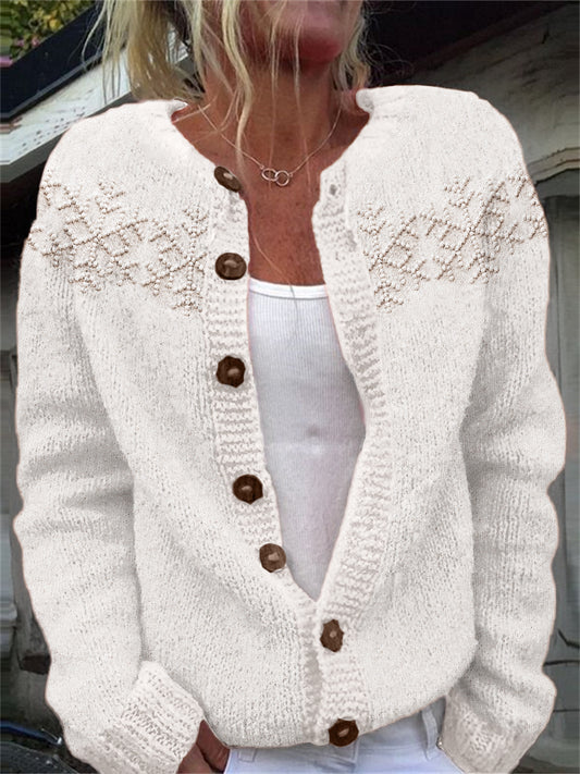 Snowflakes Yoke Jacquard Cozy Knit Isle Cardigan elevenforest