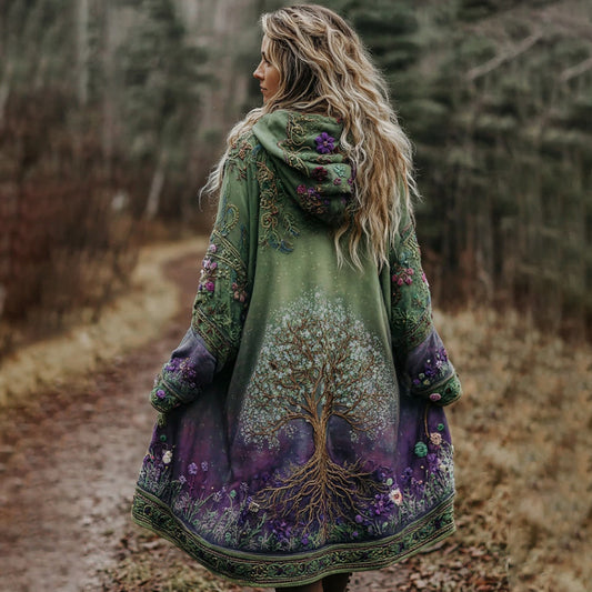 Comstylish Women's Floral And Life Of Tree Knitted Cozy Hooded Cardigan