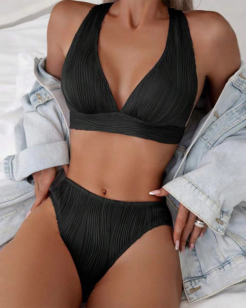 KL | Bikini sexy monocolor con escote profundo en V